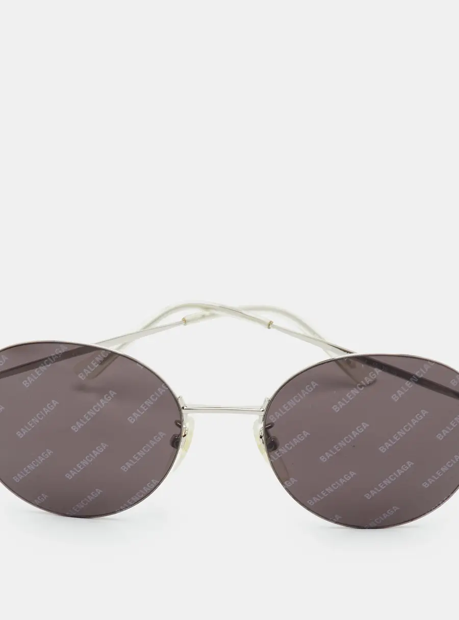 Balenciaga Grey/Silver Tone BB0016SK Round Sunglasses
