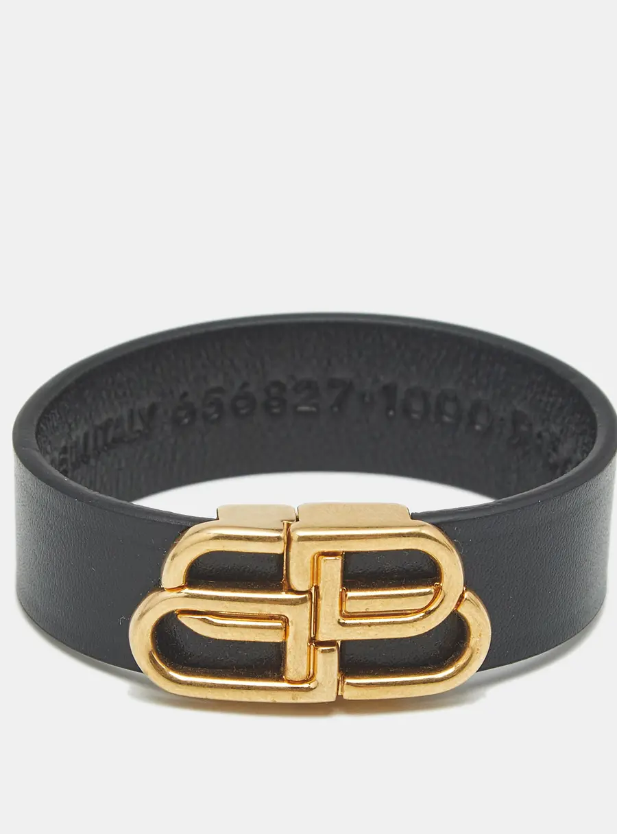 Balenciaga BB Logo Leather Gold Tone Bracelet