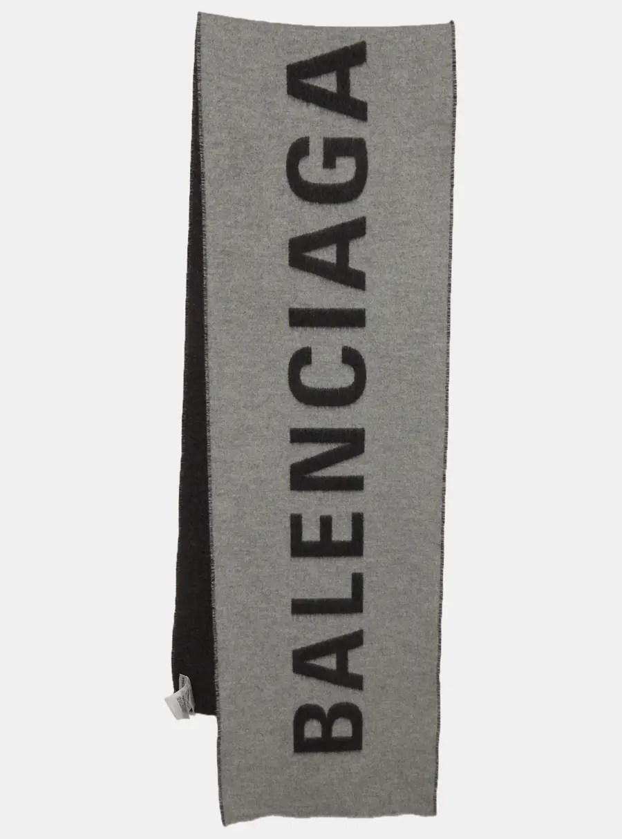 Balenciaga Grey Logo Intarsia Cashmere Felt Scarf