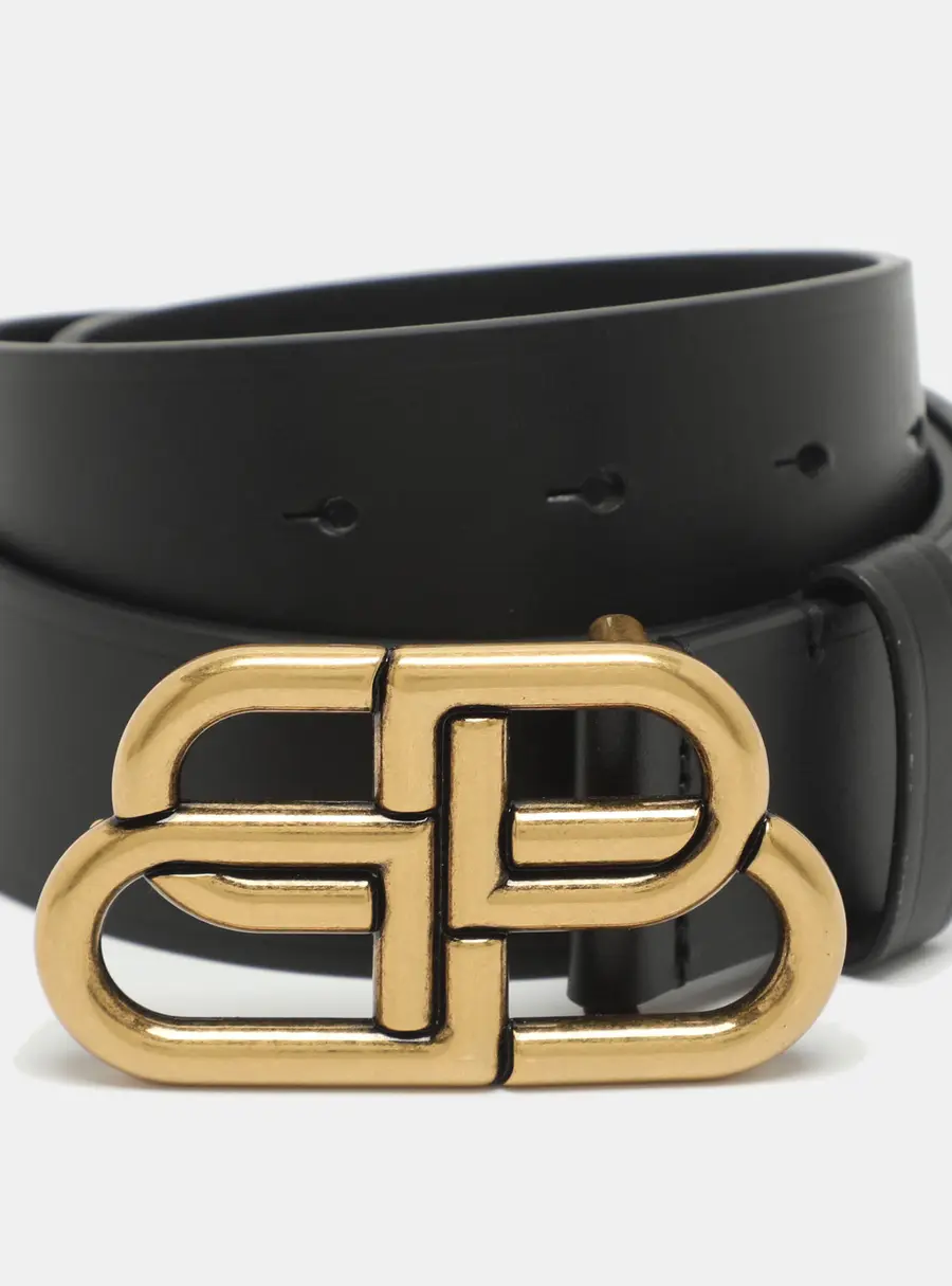 Balenciaga Black Leather BB Buckle Belt 75CM