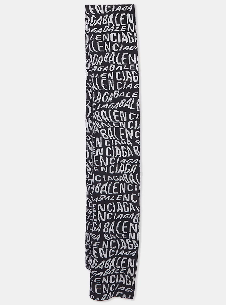 Balenciaga Black/White Wave Logo Intarsia Scarf