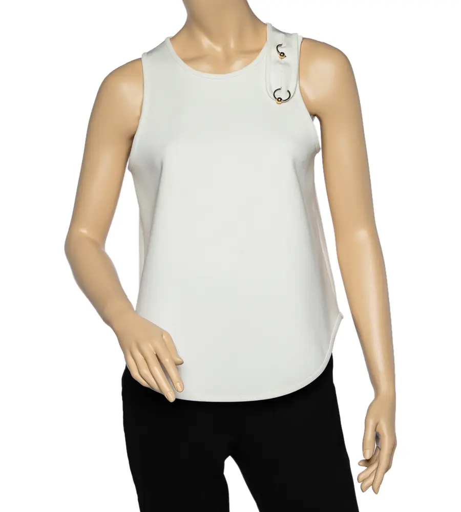 Balenciaga White Knit Embellished Sleeveless Top L