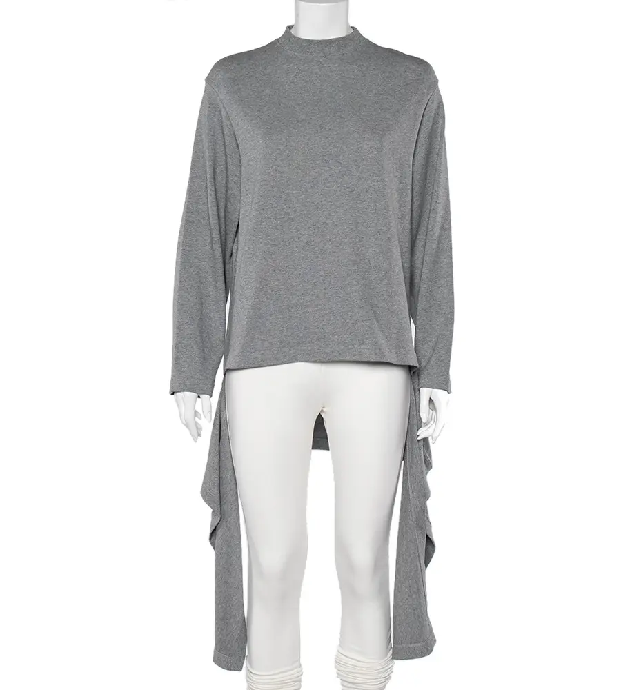 Balenciaga Grey Cotton Knit Waist Tie Detail Oversized Jumper S