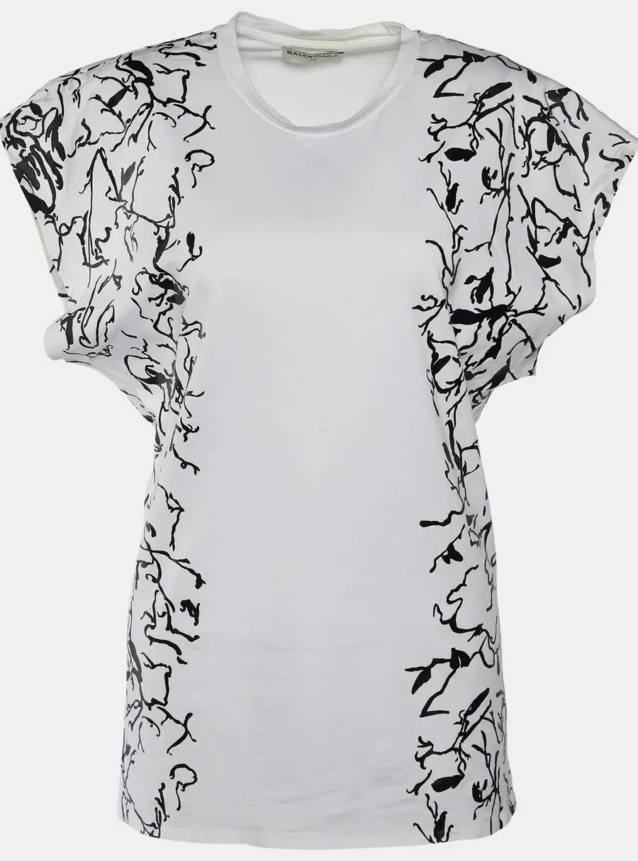 Balenciaga White Abstract Print Cotton Crew Neck T-Shirt M