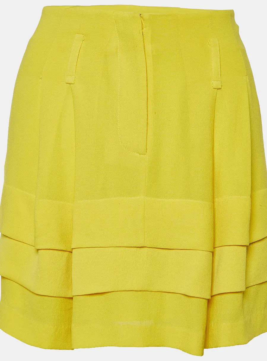 Balenciaga Yellow Silk Tiered Mini Skirt M