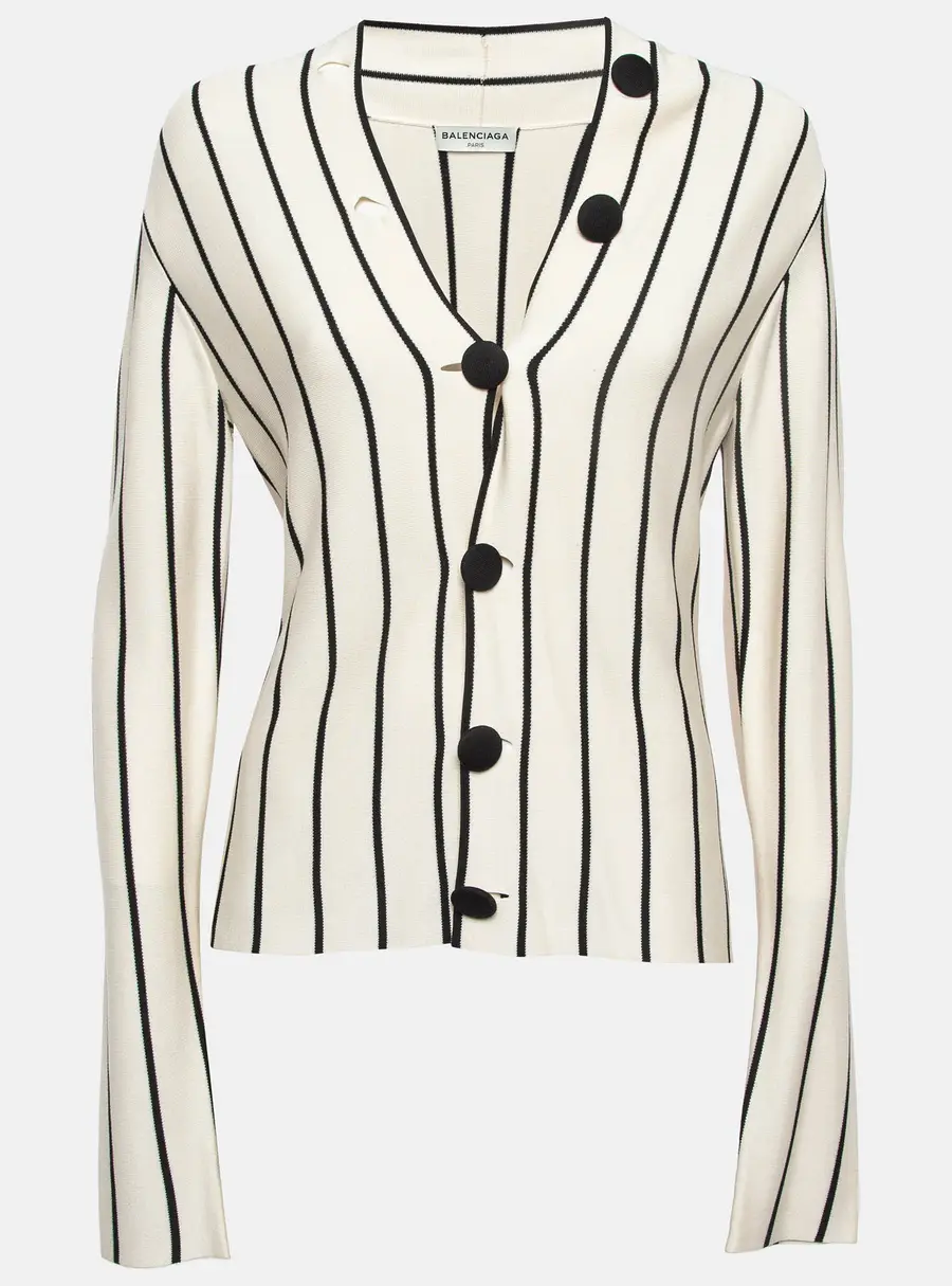 Balenciaga Cream Striped Silk Knit Cardigan M