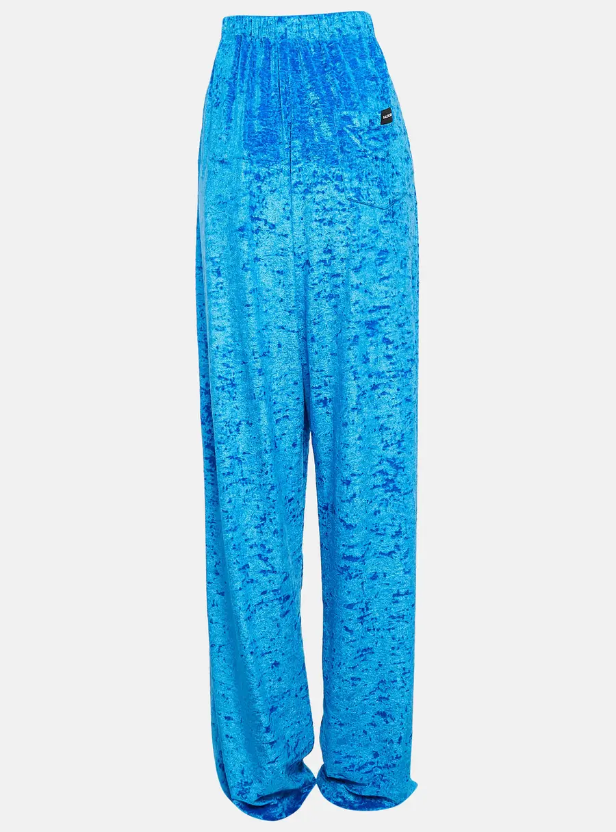 Balenciaga Blue Velour Wide-Leg Pants M