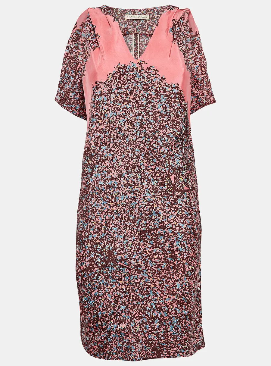 Balenciaga Paris Pink Printed Silk Sleeveless Mini Dress S