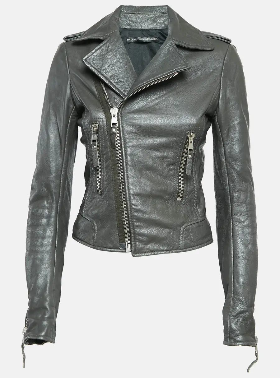 Balenciaga Green Leather Biker Jacket M