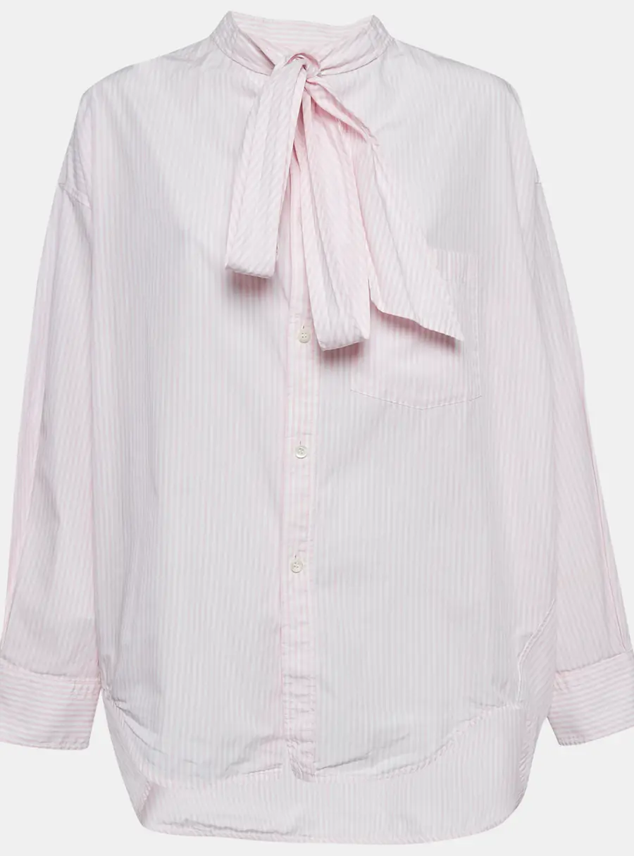 Balenciaga Pink/White Stripe Cotton Neck Tie Detail Oversized Shirt S