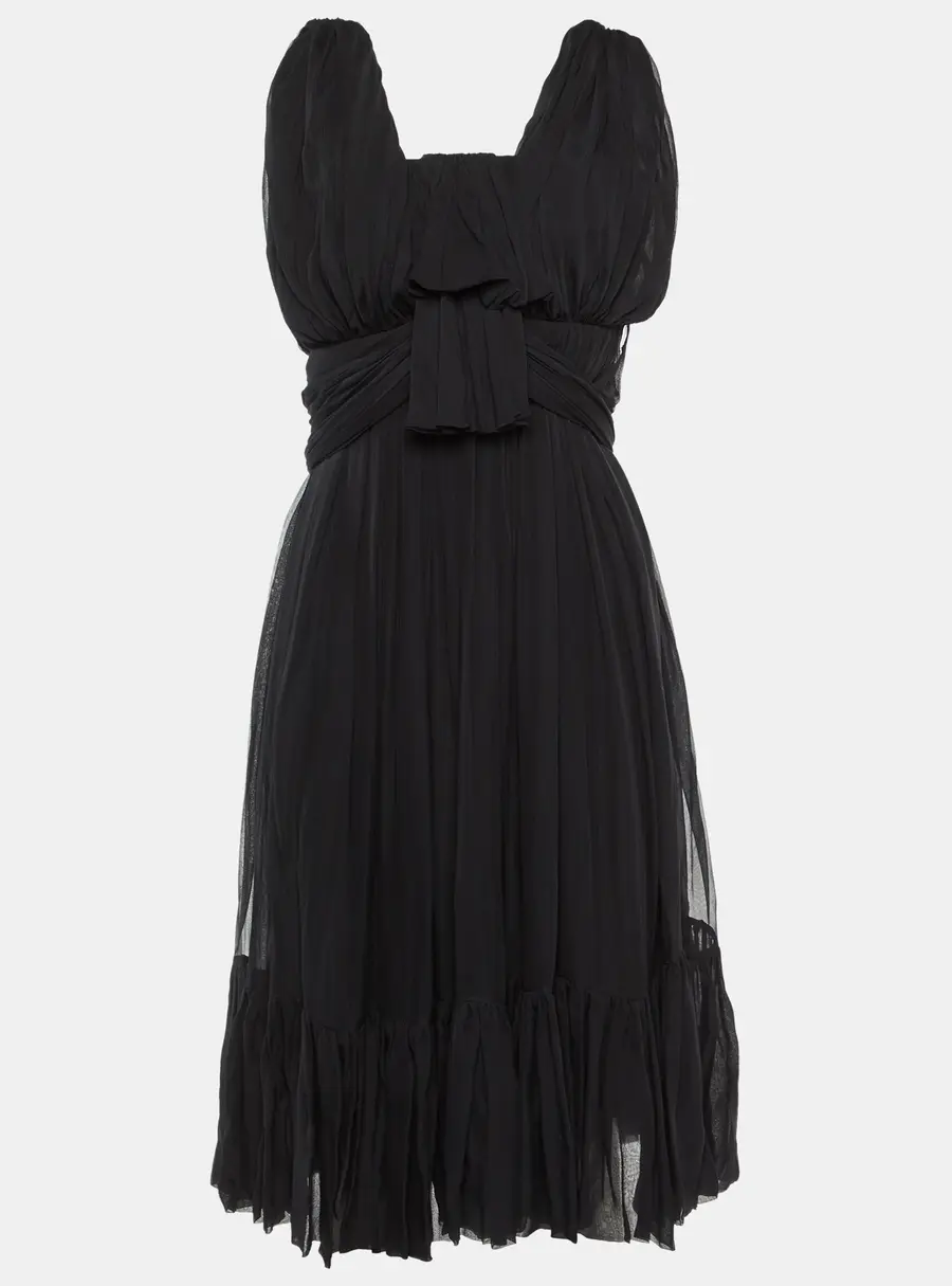 Balenciaga Black Silk Chiffon Draped Mini Dress M