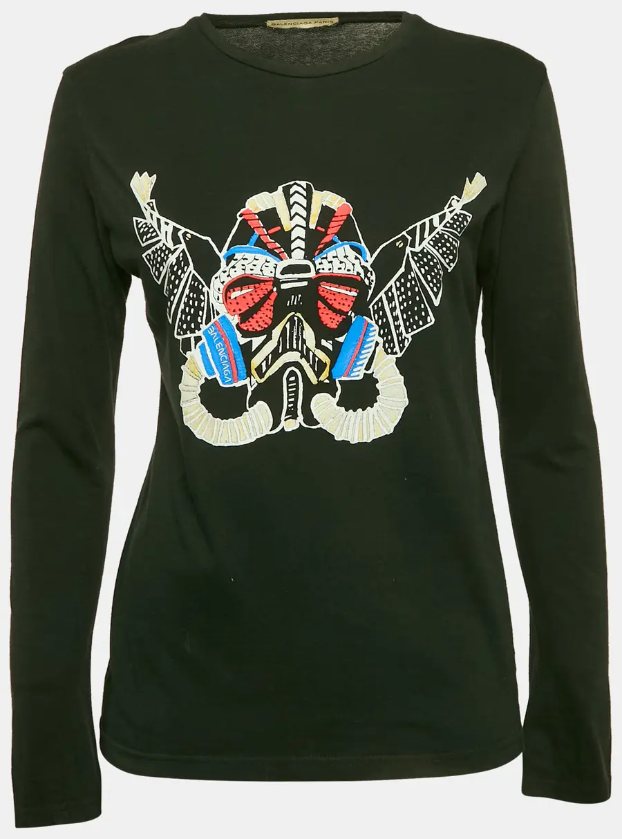 Balenciaga Black Printed Jersey Crewneck T-Shirt S