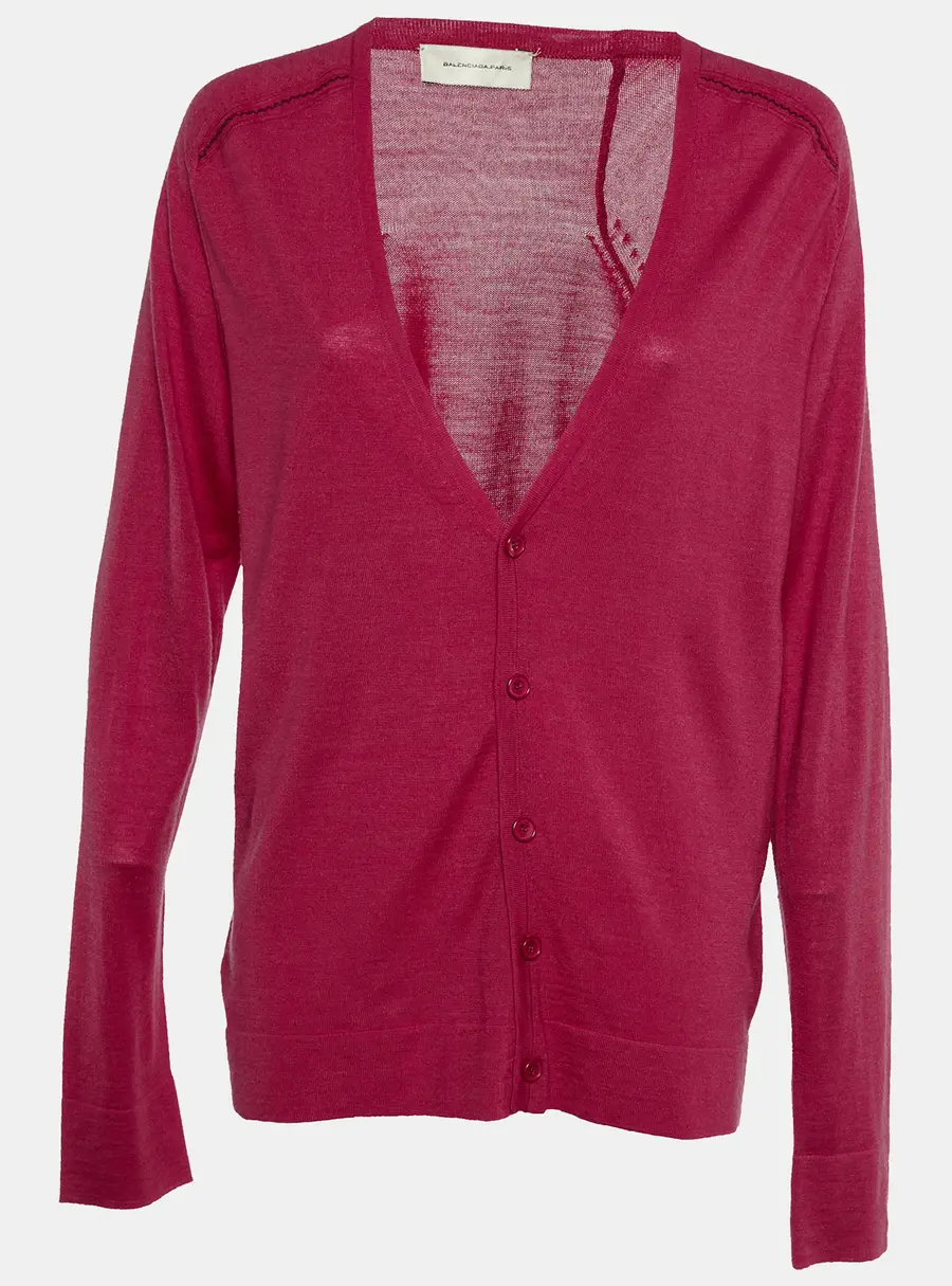 Balenciaga Pink Wool & Silk Knit Button Front Cardigan L