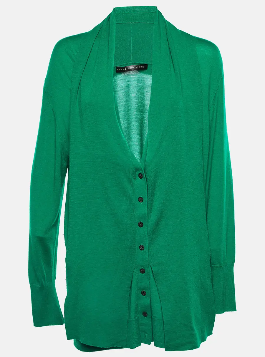Balenciaga Knits Green Cashmere Button Front Cardigan M