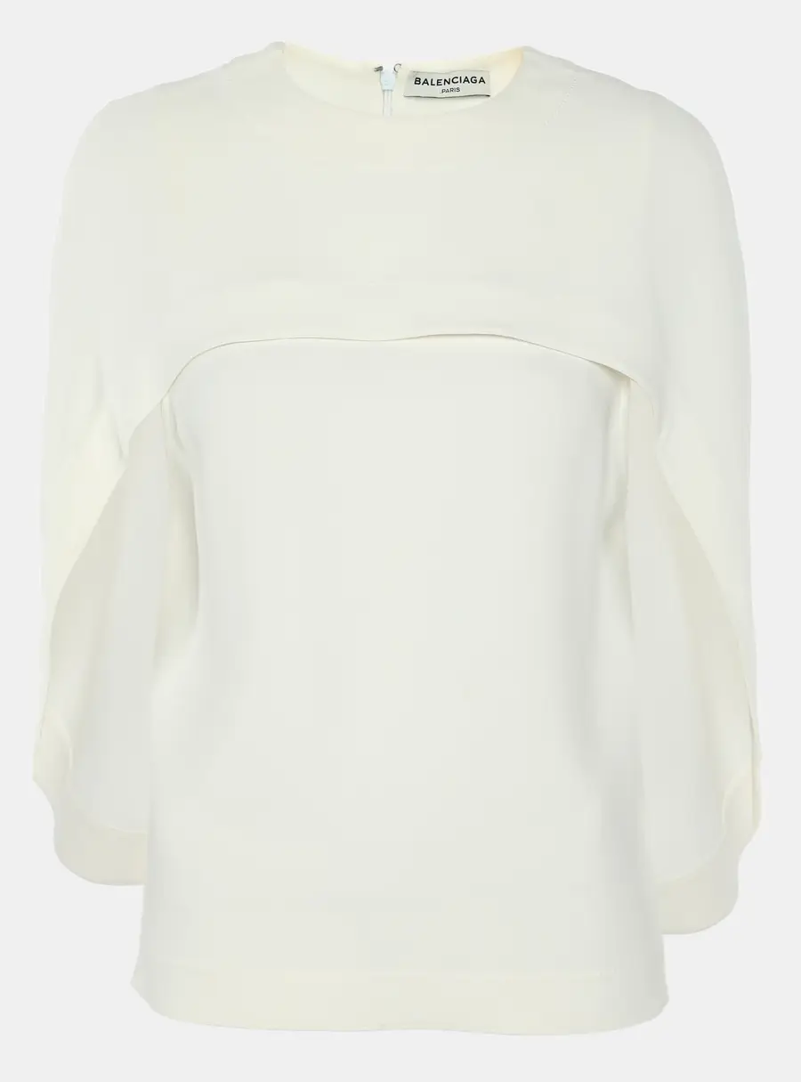 Balenciaga Cream Crepe Cape Sleeve Detail Top S