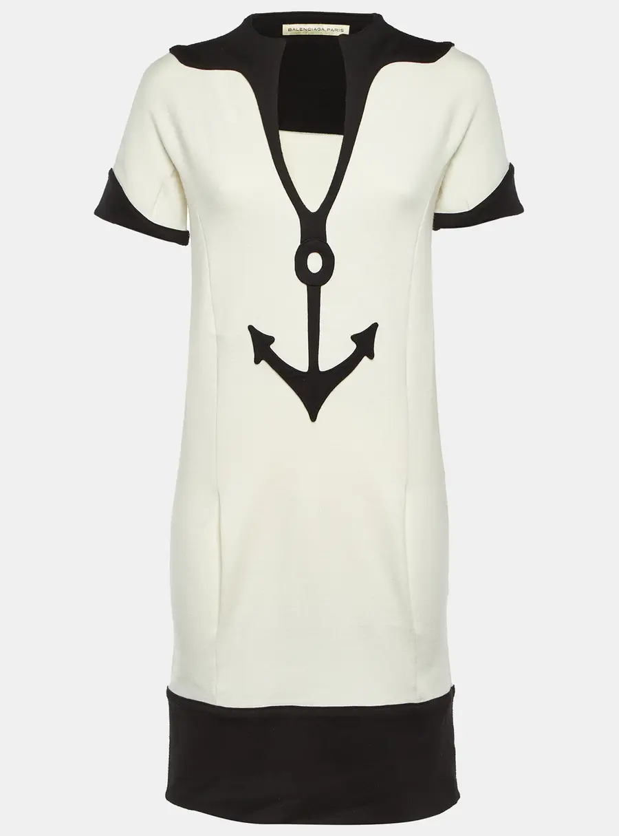 Balenciaga White Wool Blend Contrast Detail Mini Dress L