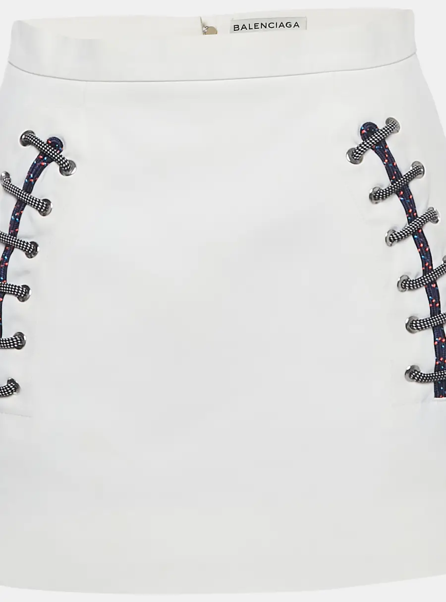 Balenciaga White Crepe Lace-Up Mini Skirt M