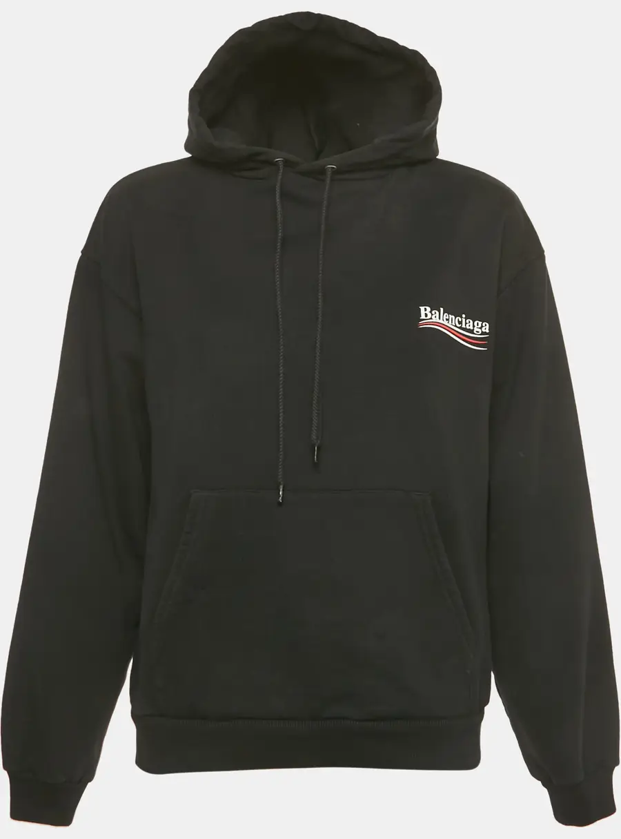Balenciaga Black Campaign Print Cotton Knit Hoodie S