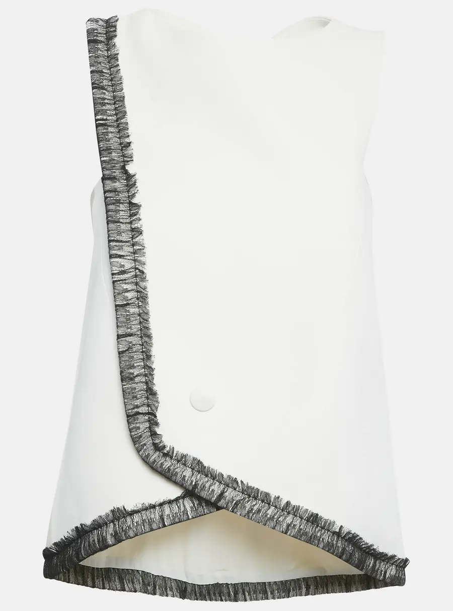 Balenciaga White Crepe Lace Trimmed Sleeveless Blouse S