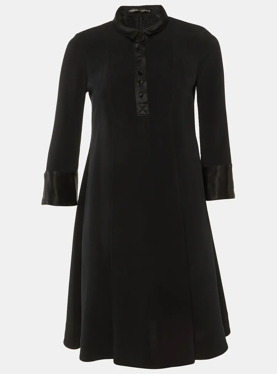 Balenciaga Black Silk Pleated Knee Length Dress S