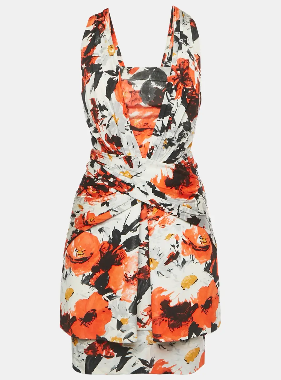 Balenciaga Orange Floral Print Jersey Mini Dress M