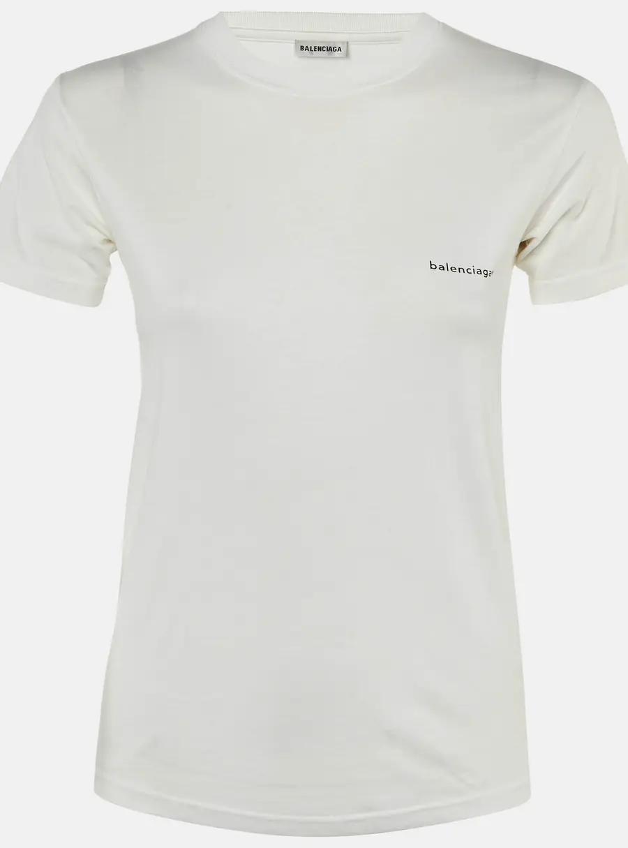 Balenciaga White Logo Print Cotton Crew Neck T-Shirt XS