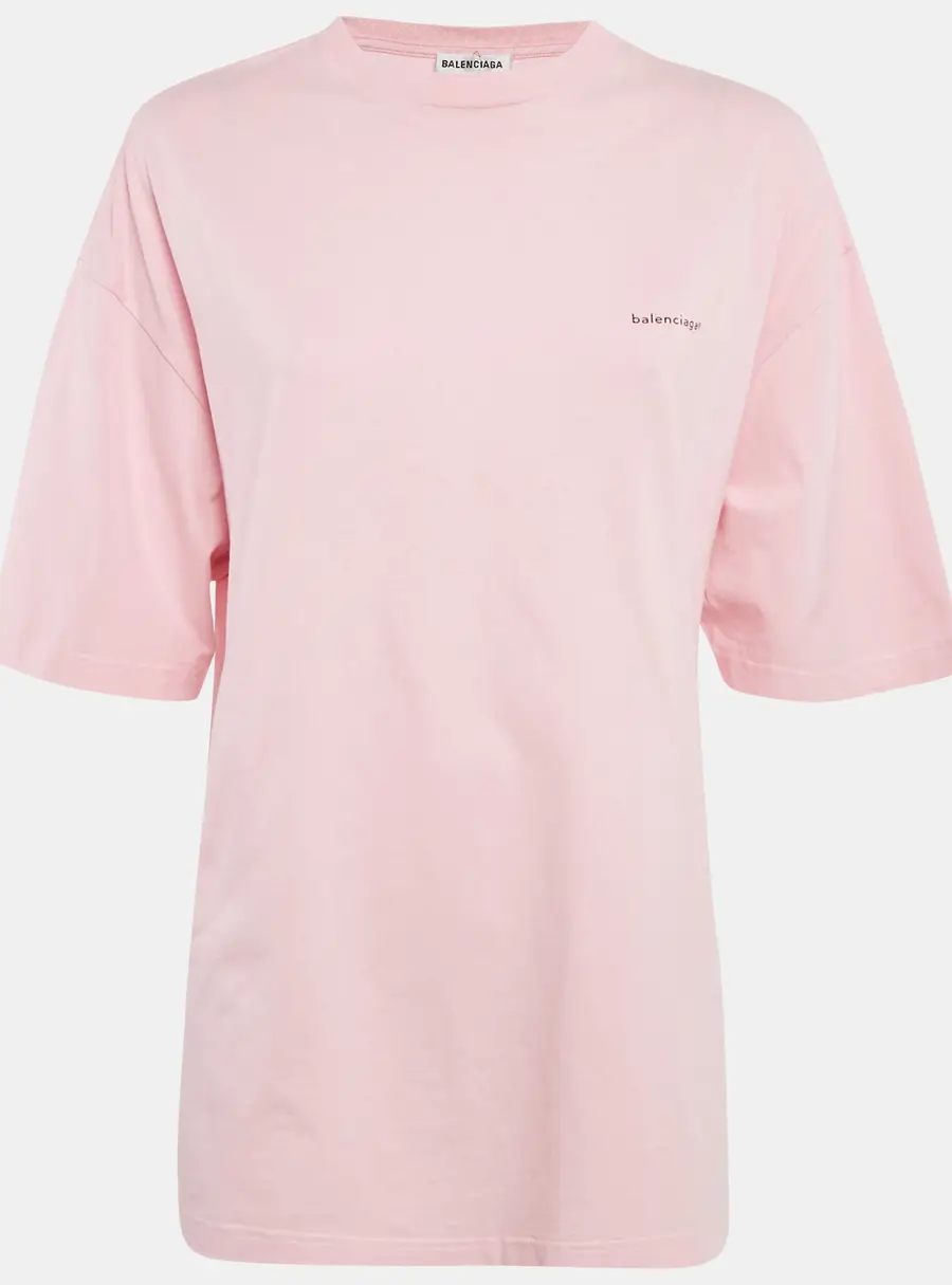 Balenciaga PInk Logo Print Cotton Oversized T-Shirt XS