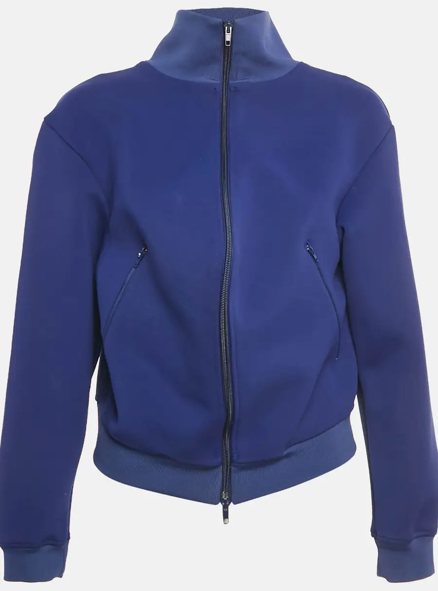 Balenciaga Blue Jersey Asymmetric Bomber Jacket M