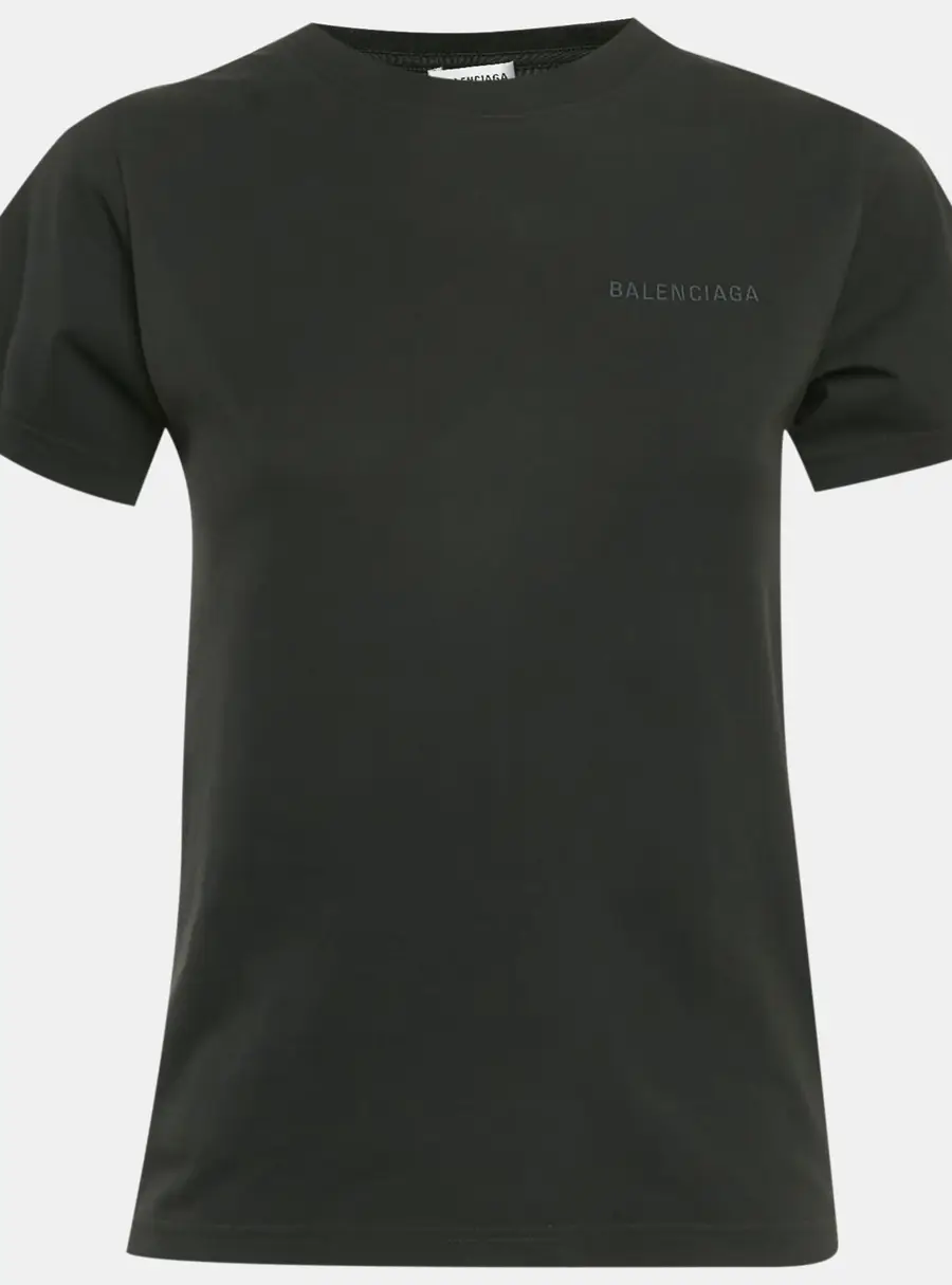 Balenciaga Black Logo Embroidered Cotton Knit T-Shirt S