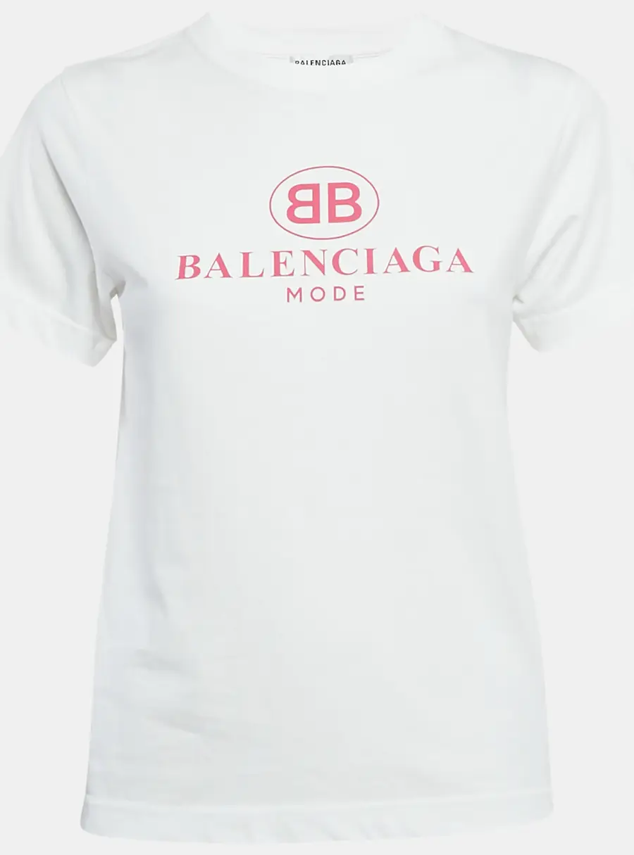 Balenciaga White Logo Print Jersey T-Shirt M
