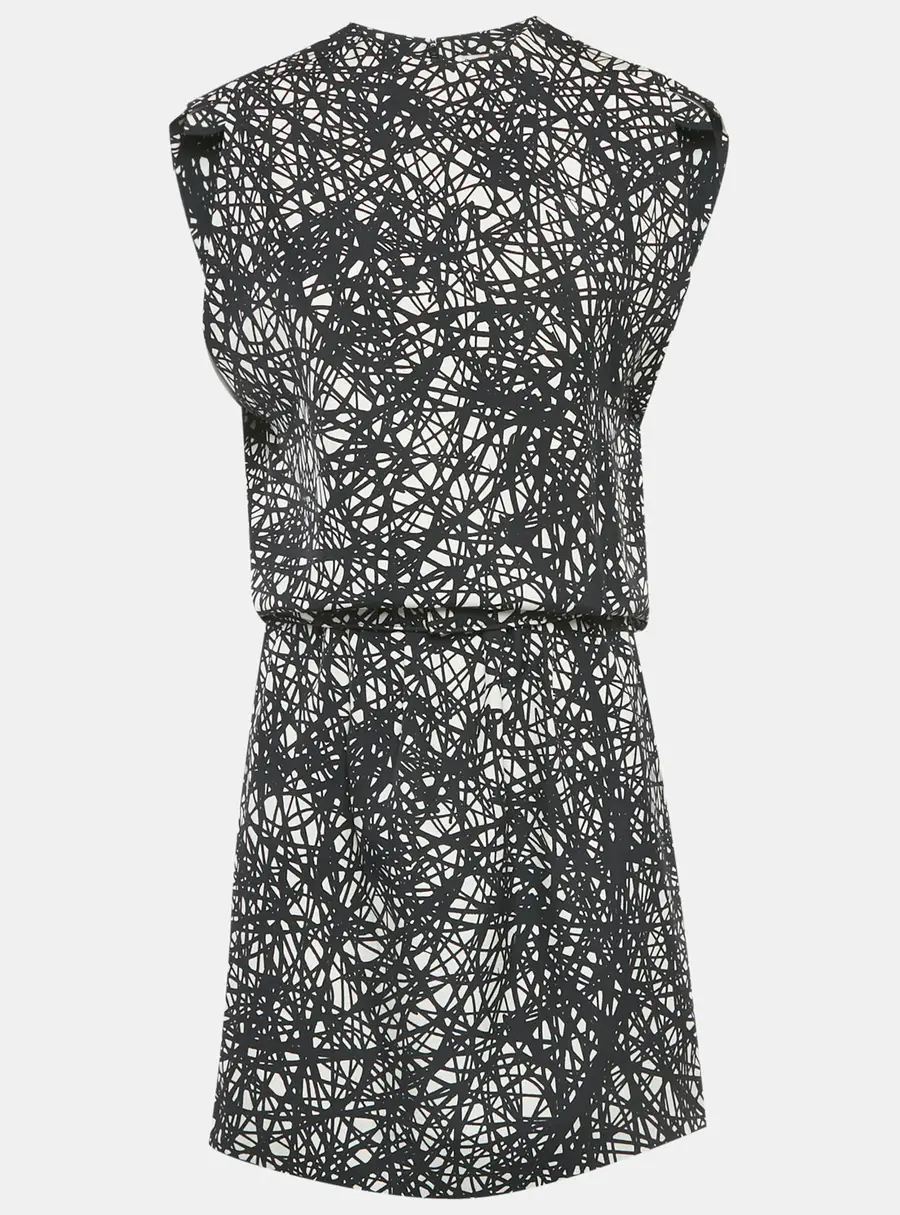 Balenciaga Monochrome Scribbled Noise Print Silk Mini Dress M