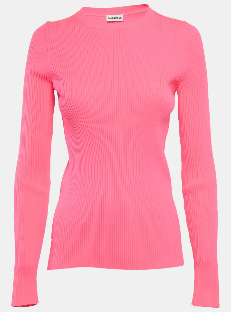Balenciaga Pink Rib Knit Crew Neck Pullover M