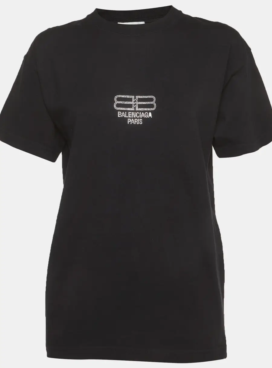 Balenciaga Unisex Black BB Rhinestone Jersey T-Shirt XS