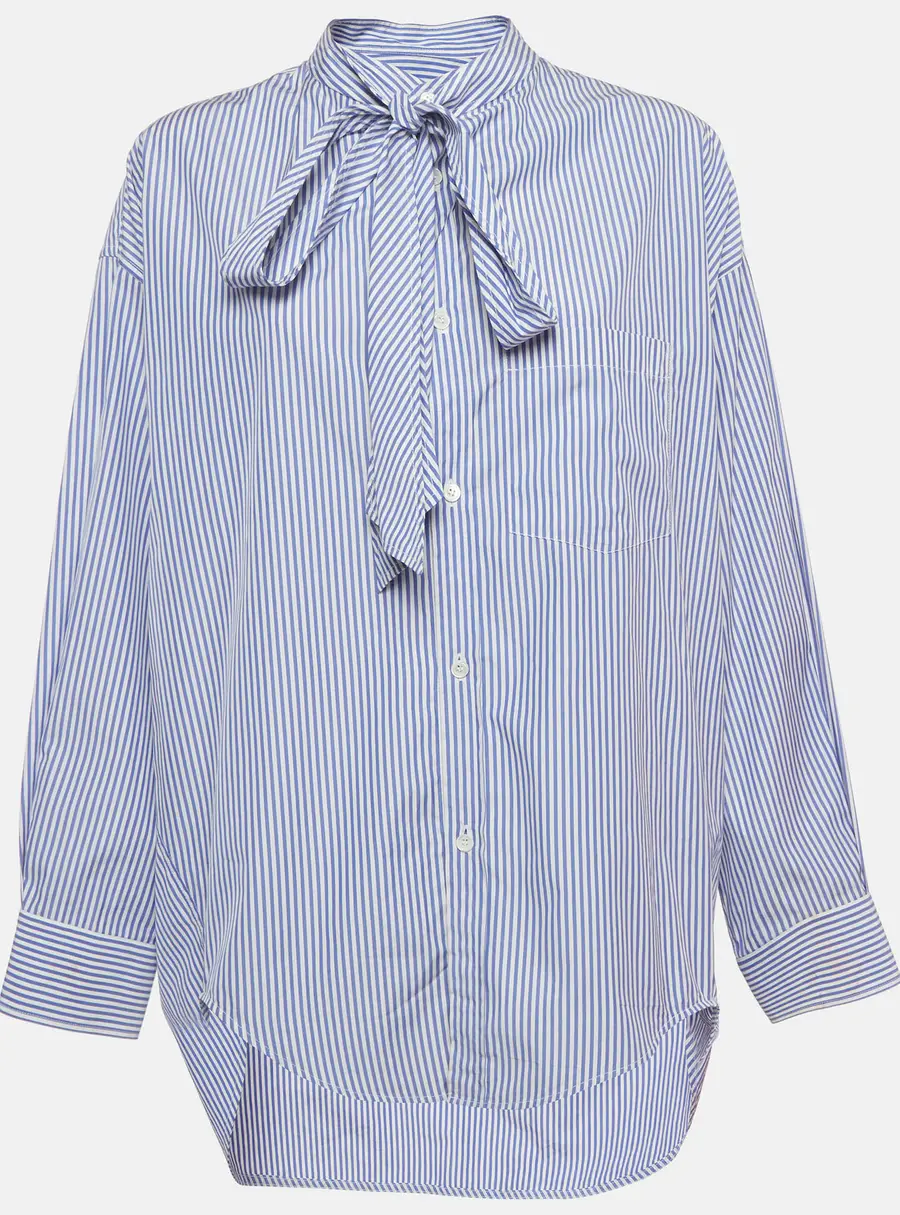 Balenciaga White/Blue Striped Cotton Oversized Shirt S