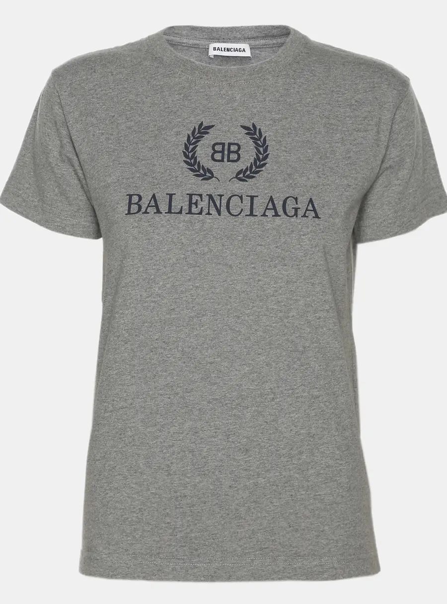 Balenciaga Grey Jersey Logo Print T-Shirt S
