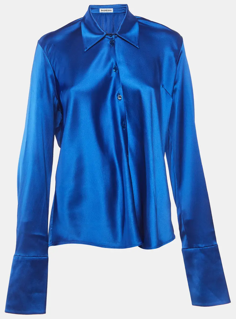 Balenciaga Blue Satin Long Sleeve Shirt L