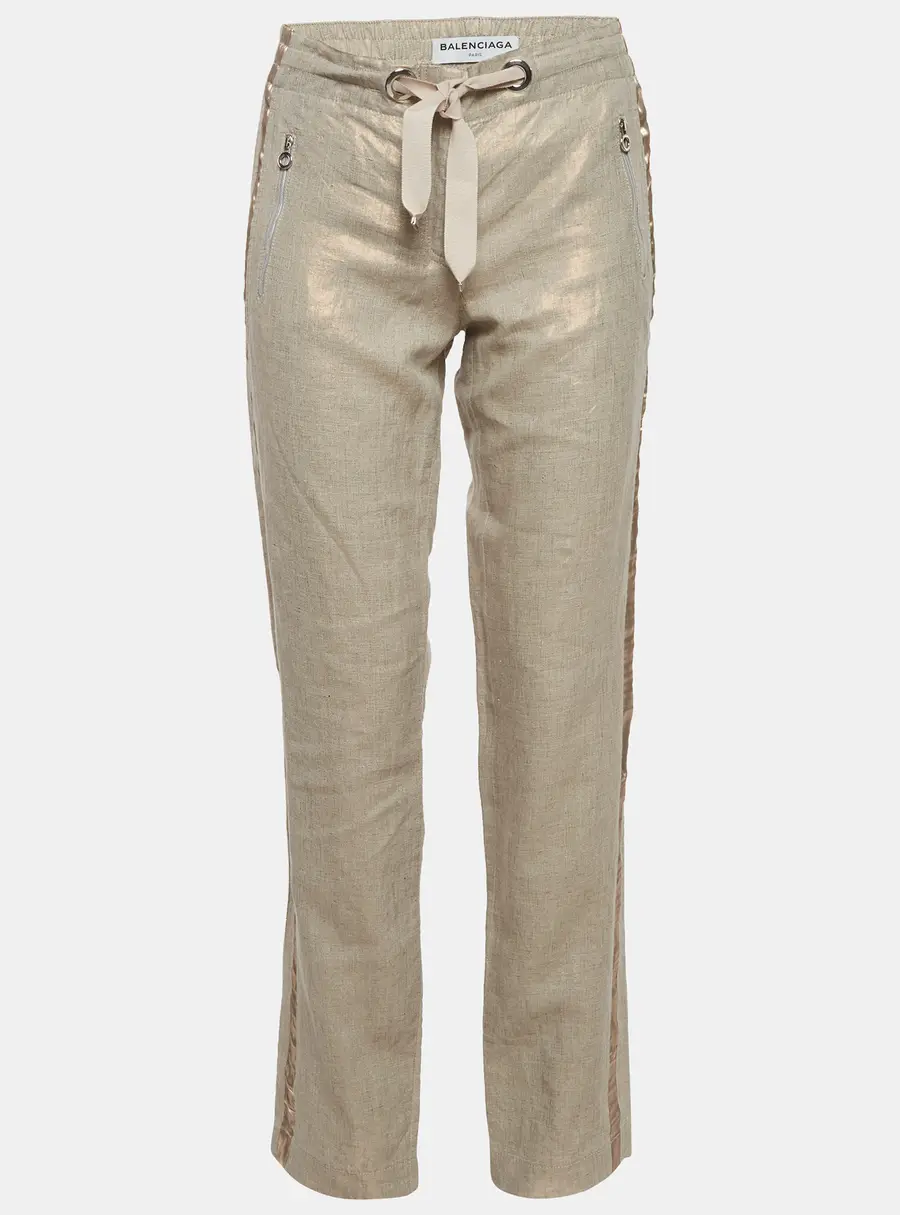 Balenciaga Beige Lurex Drawstring Trousers M