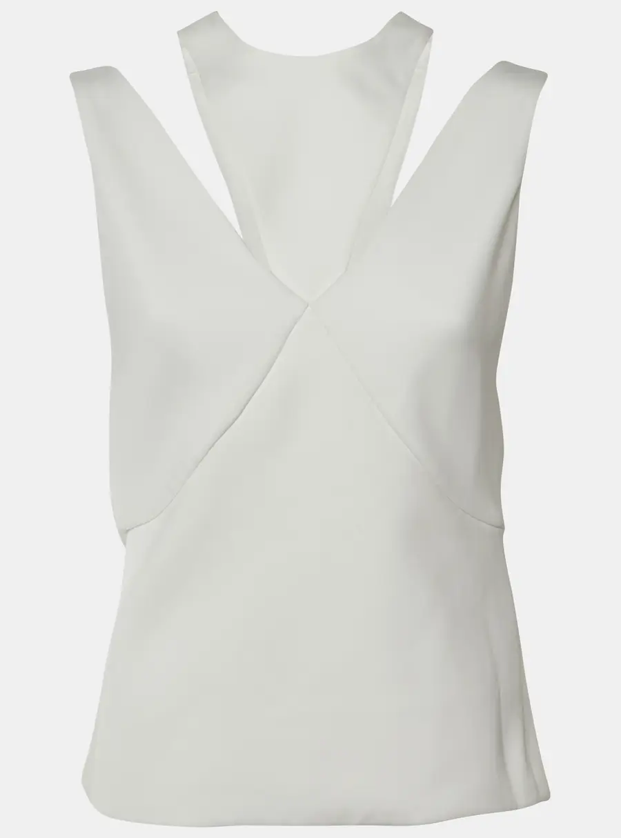 Balenciaga White Crepe Sleeveless Draped Top M