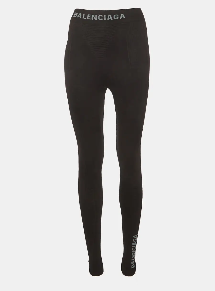 Balenciaga Black Logo Waist Intarsia Jersey Leggings S