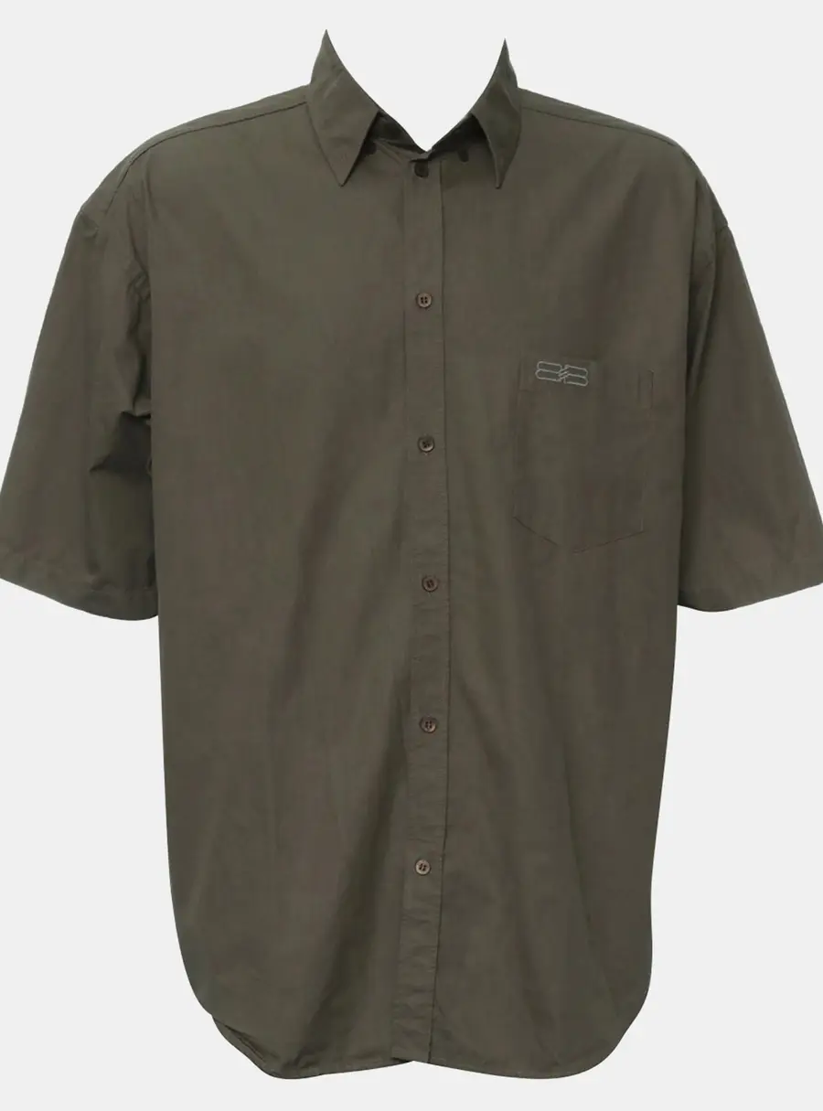 Balenciaga 22SS Back Flag Embroidered Green Cotton Short Sleeve Shirt