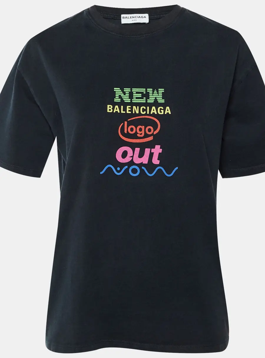Balenciaga Black Logo Print Cotton Knit Crew Neck T-Shirt L
