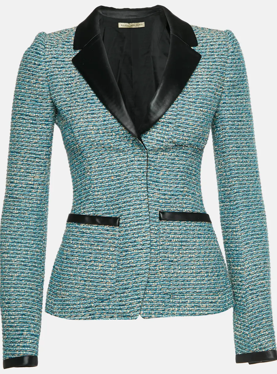 Balenciaga Black Satin Trim Tweed Jacket S