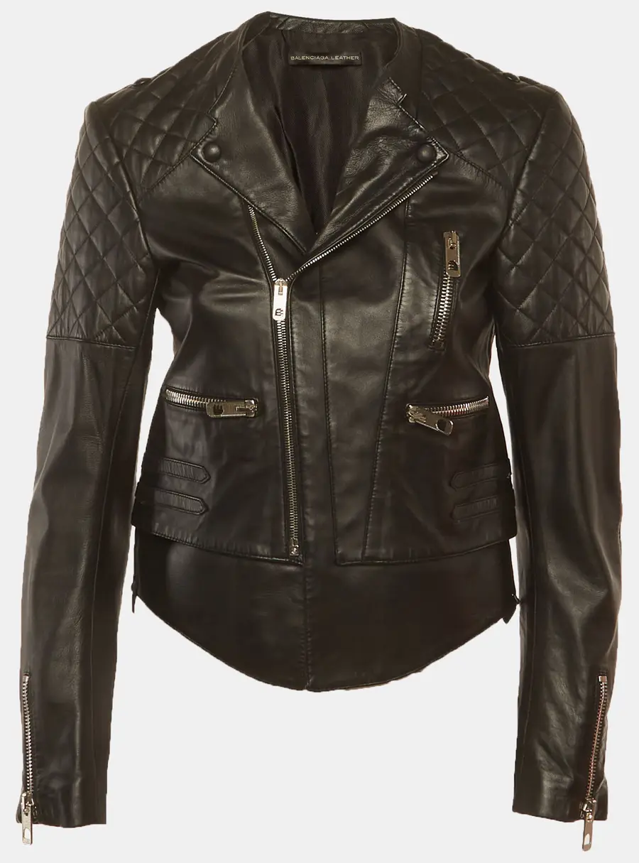 Balenciaga Black Leather Quilted Zip Up Biker Jacket M