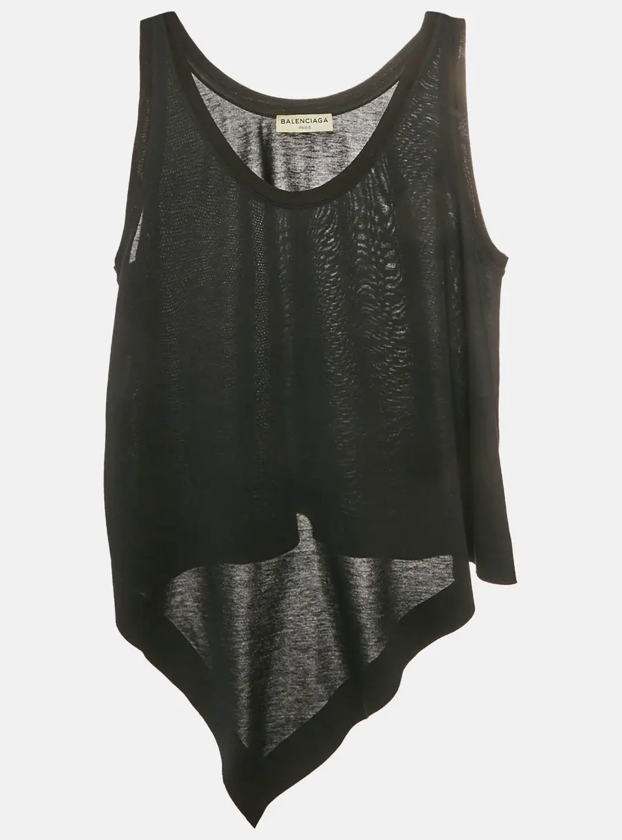 Balenciaga Black Stretch Knit Asymmetric Tank Top S