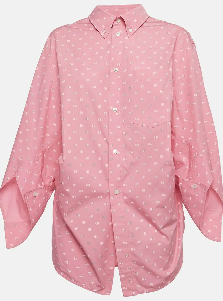 Balenciaga Pink BB Print Cotton Oversized Shirt M
