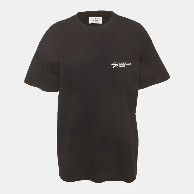 Balenciaga Unisex Black Logo Embroidered Jersey T-shirt L
