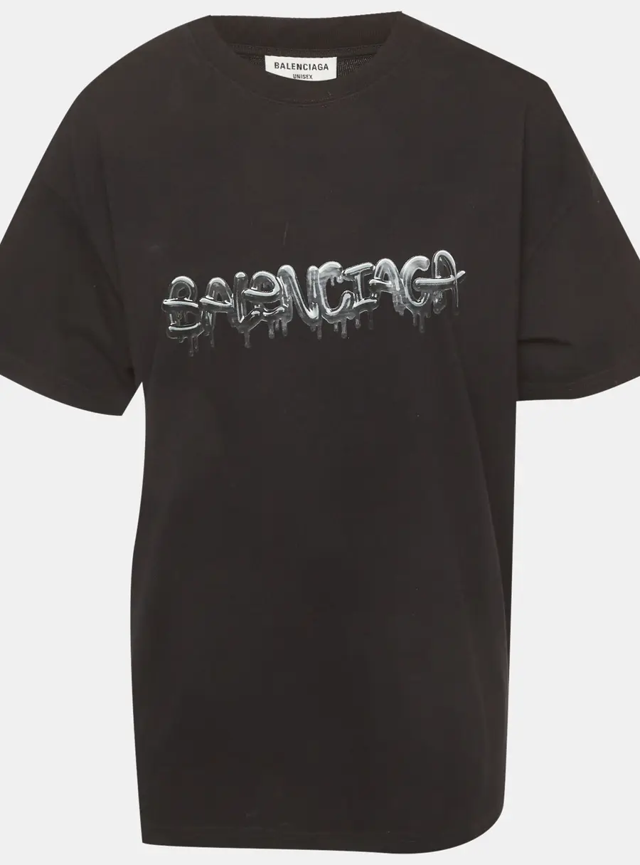 Balenciaga Unisex Black Logo Graphic Jersey T-Shirt L