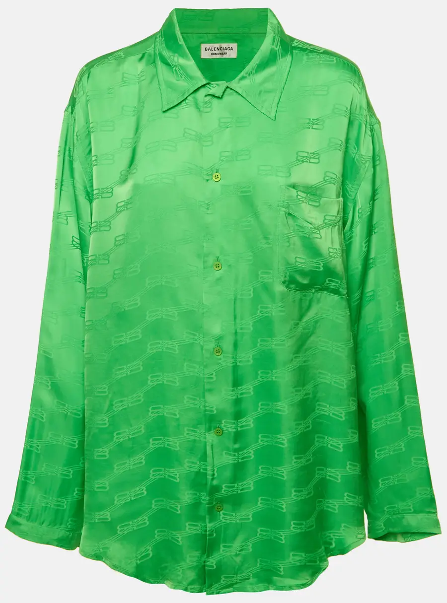 Balenciaga Homewear Green Monogram Satin Button Shirt S