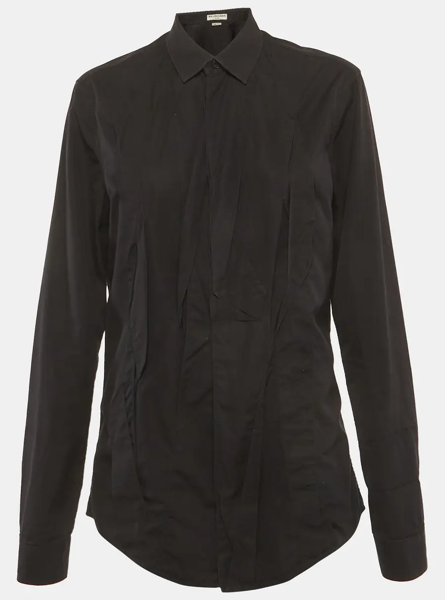 Balenciaga Black Twisted Cotton Button Up Shirt M