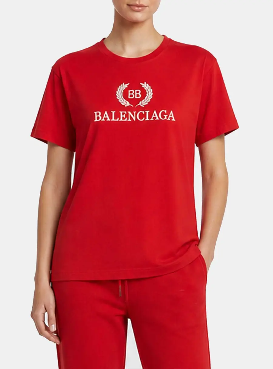 Balenciaga Red Printed Jersey Crewneck T-Shirt L